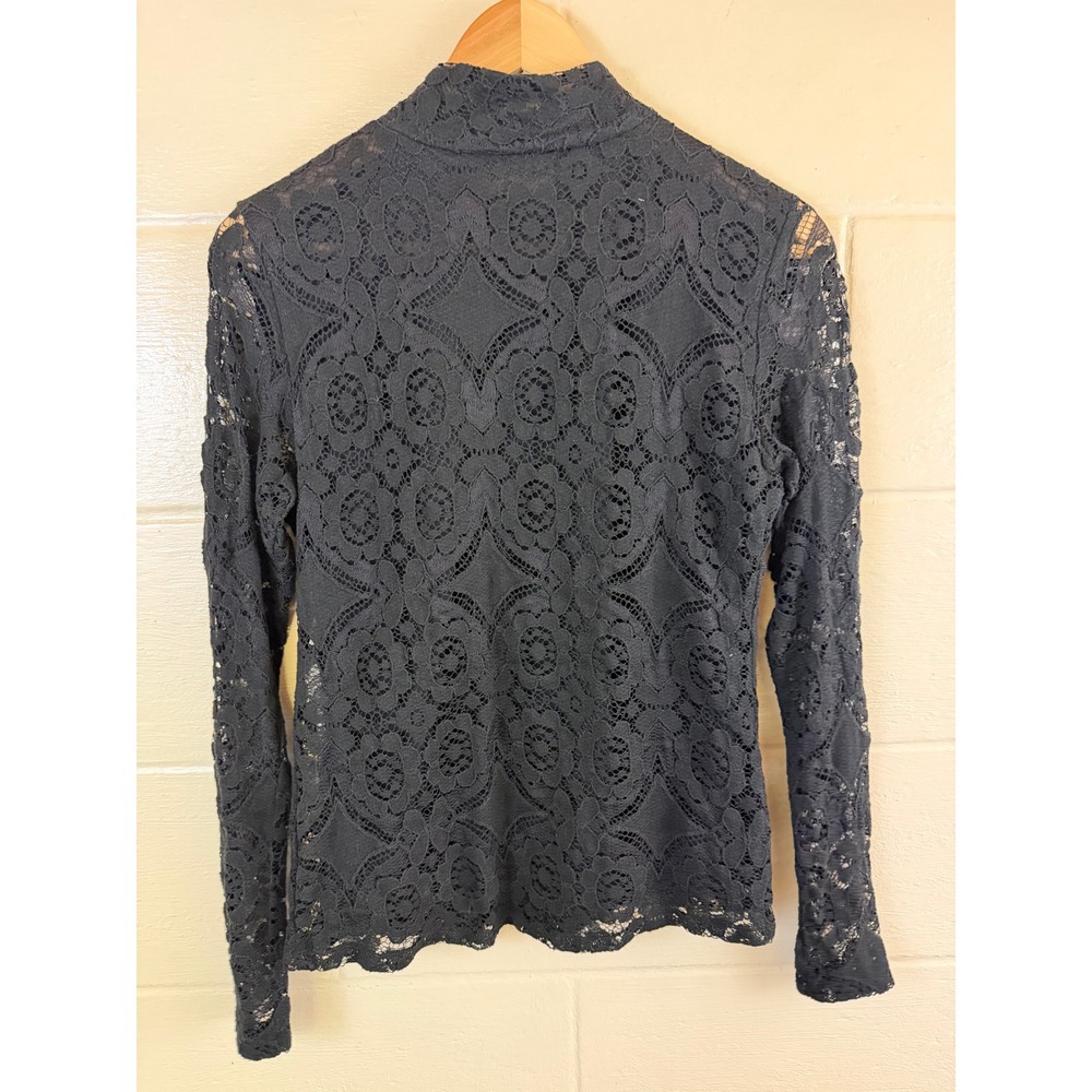 Maeve by Anthropologie Lace Mock Neck Top Women Small Black Shoulder Buttons - Picture 3 of 13